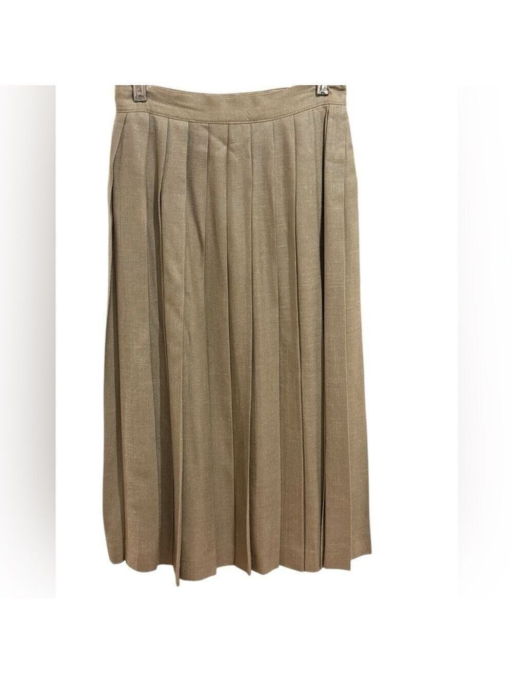 80s LIZ CLAIBORNE KHAKI FRONT BUTTON CLOSURE LINED PLEATED MIDI SKIRT SZ S - Picture 5 of 6